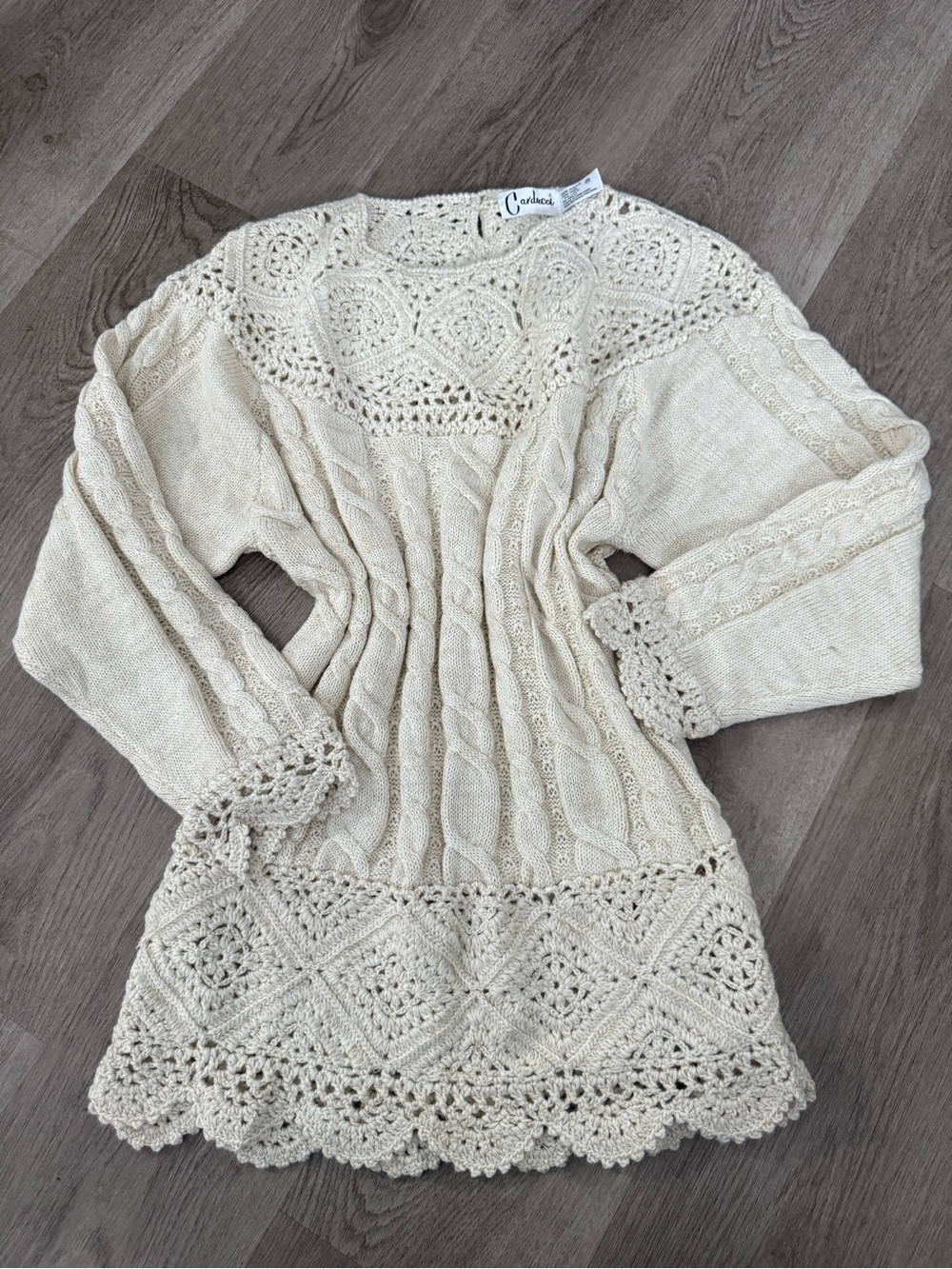 Crochet Detail Cream Knit Tunic Sweater dress - Cuddl Duds wool vintage Y2K